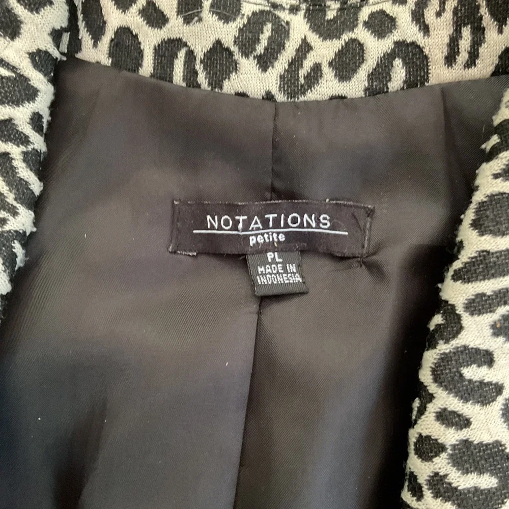 Notations‎ Petite Womens Leopard Print Blazer Black White Zipper Pockets PL